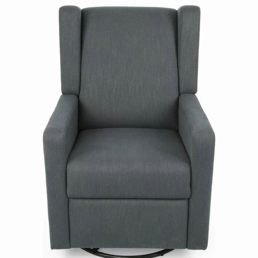 Chairs * | Gdfstudio Abbott Contemporary Fabric Upholstered Swivel Recliner, Charcoal/Black