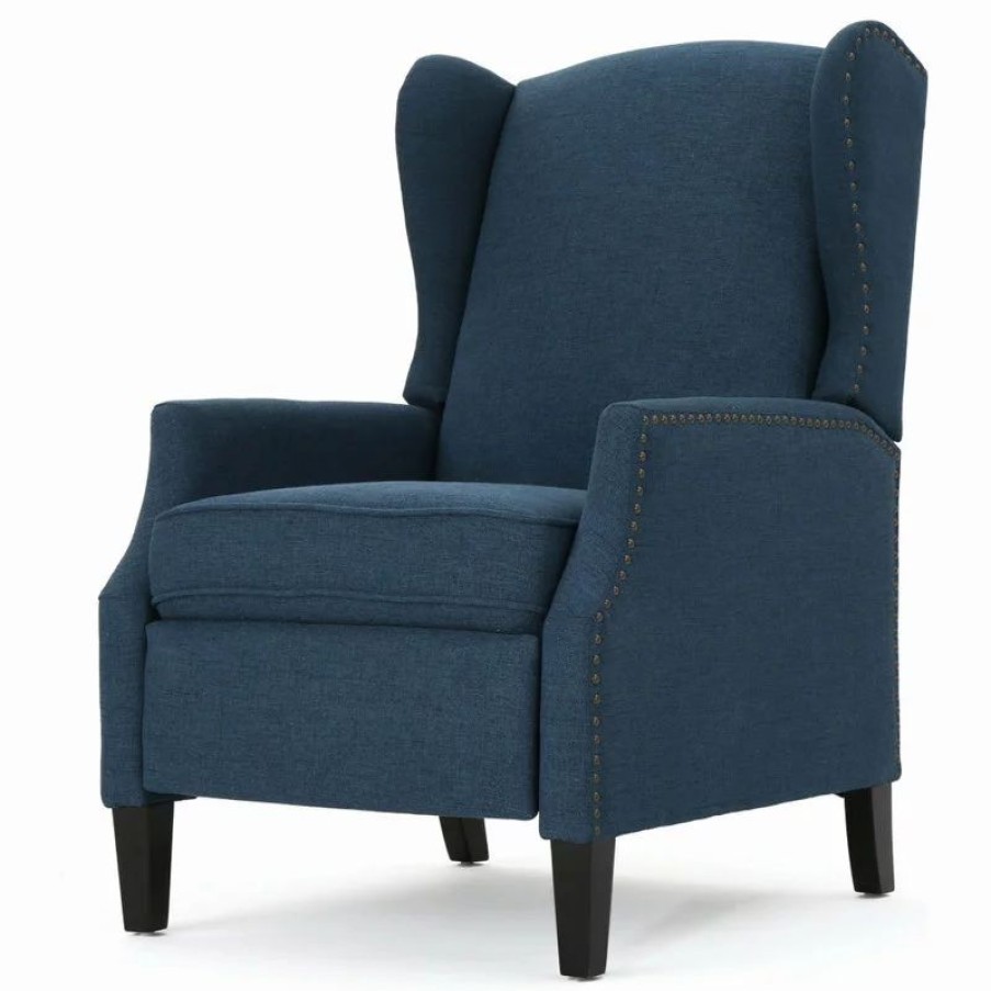 Chairs * | Gdfstudio Gdf Studio Weyland Contemporary Fabric Wingback Pushback Recliner, Navy Blue