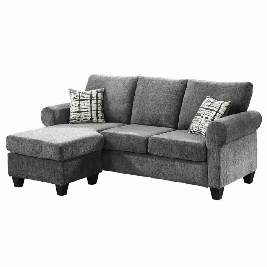 Sofas & Sectionals * | Domain Industries Inc. Lexicon Desboro Reversible Chenille Fabric Sectional With Chaise In Gray