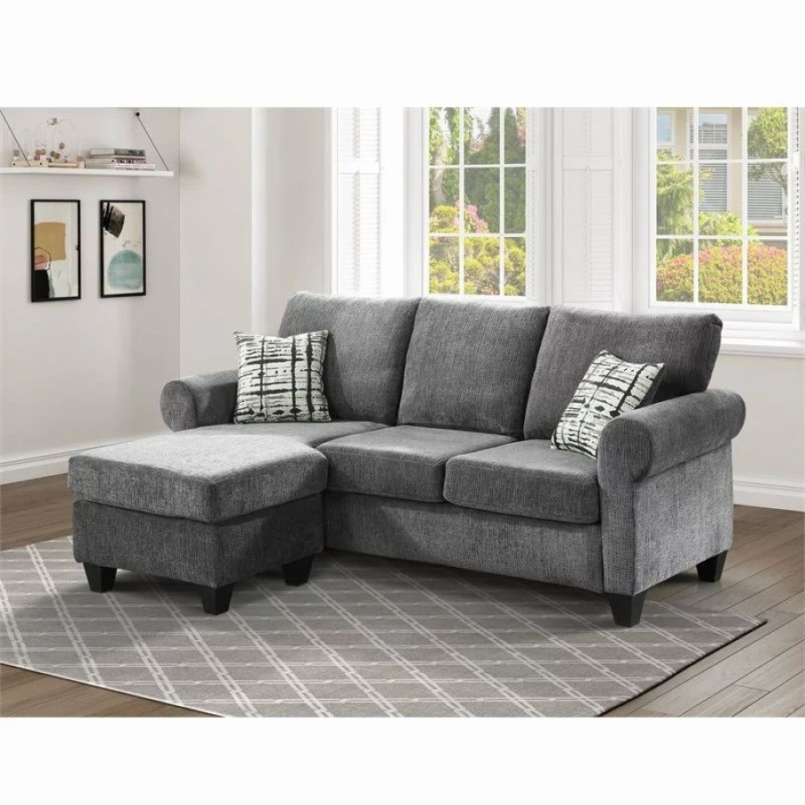 Sofas & Sectionals * | Domain Industries Inc. Lexicon Desboro Reversible Chenille Fabric Sectional With Chaise In Gray