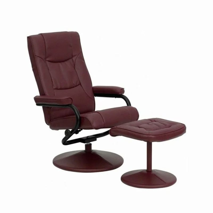 Chairs * | Flash Furniture Contemporary Recliner And Ottoman In Burgundy