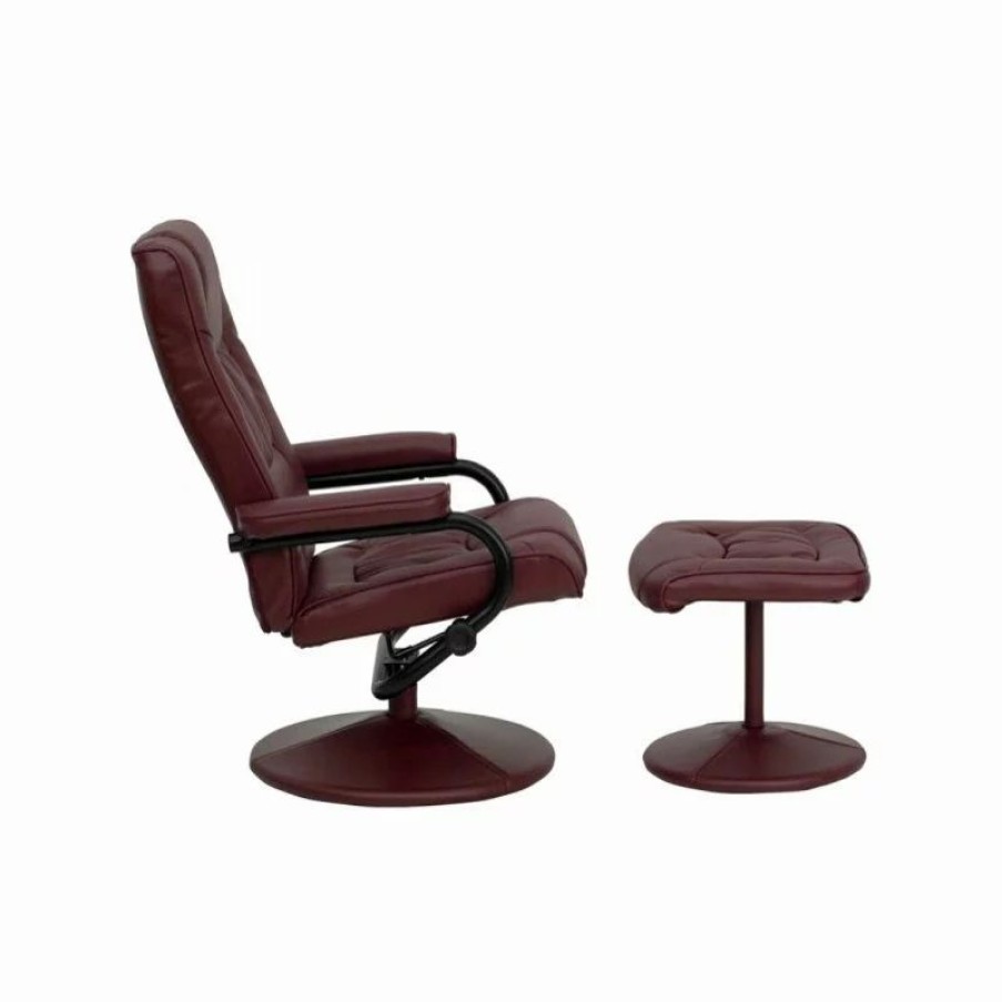 Chairs * | Flash Furniture Contemporary Recliner And Ottoman In Burgundy