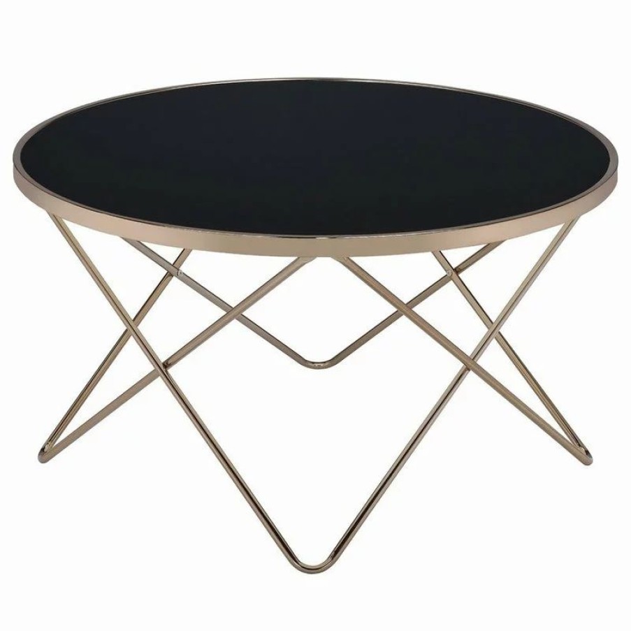 Coffee & Accent Tables * | Acme Furniture Acme Valora Coffee Table, Black Glass And Champagne