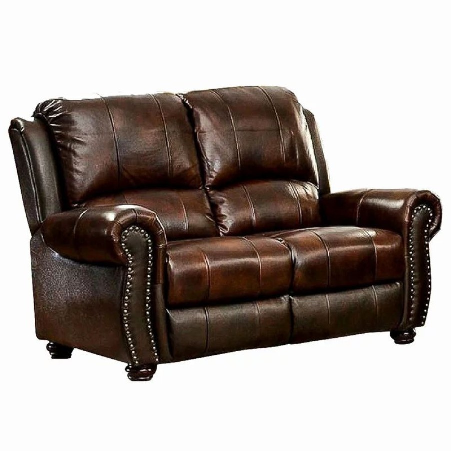 Sofas & Sectionals * | Simple Relax Top Grain Leather Match Loveseat, Brown