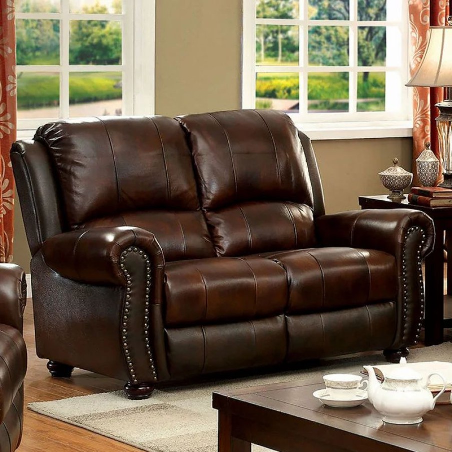 Sofas & Sectionals * | Simple Relax Top Grain Leather Match Loveseat, Brown