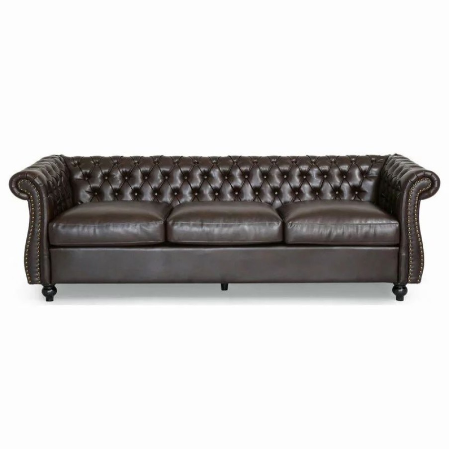 Sofas & Sectionals * | Gdfstudio Vita Chesterfield Tufted Faux Leather Sofa, Brown