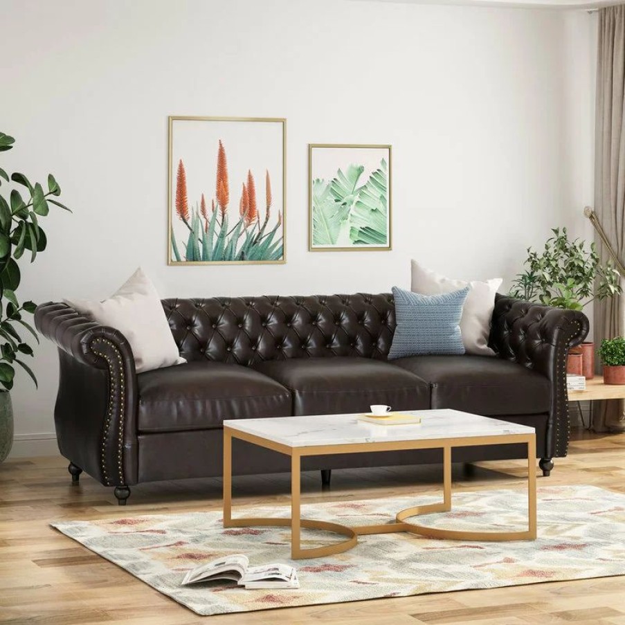 Sofas & Sectionals * | Gdfstudio Vita Chesterfield Tufted Faux Leather Sofa, Brown