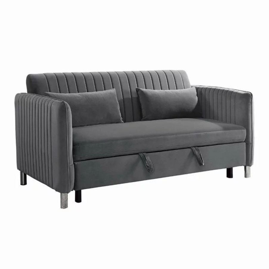 Sofas & Sectionals * | Domain Industries Inc. Lexicon Greenway Velvet Upholstered Click Clack Convertible Sofa In Brown Gray