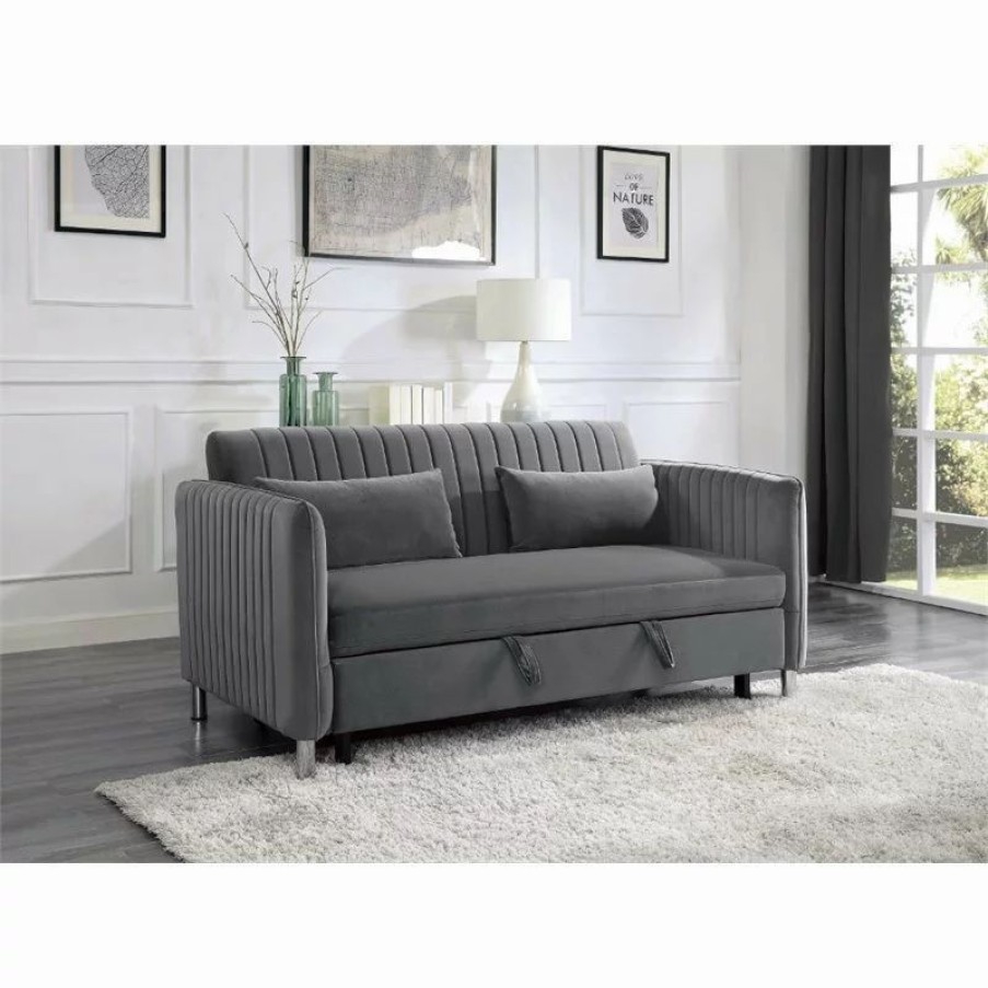 Sofas & Sectionals * | Domain Industries Inc. Lexicon Greenway Velvet Upholstered Click Clack Convertible Sofa In Brown Gray