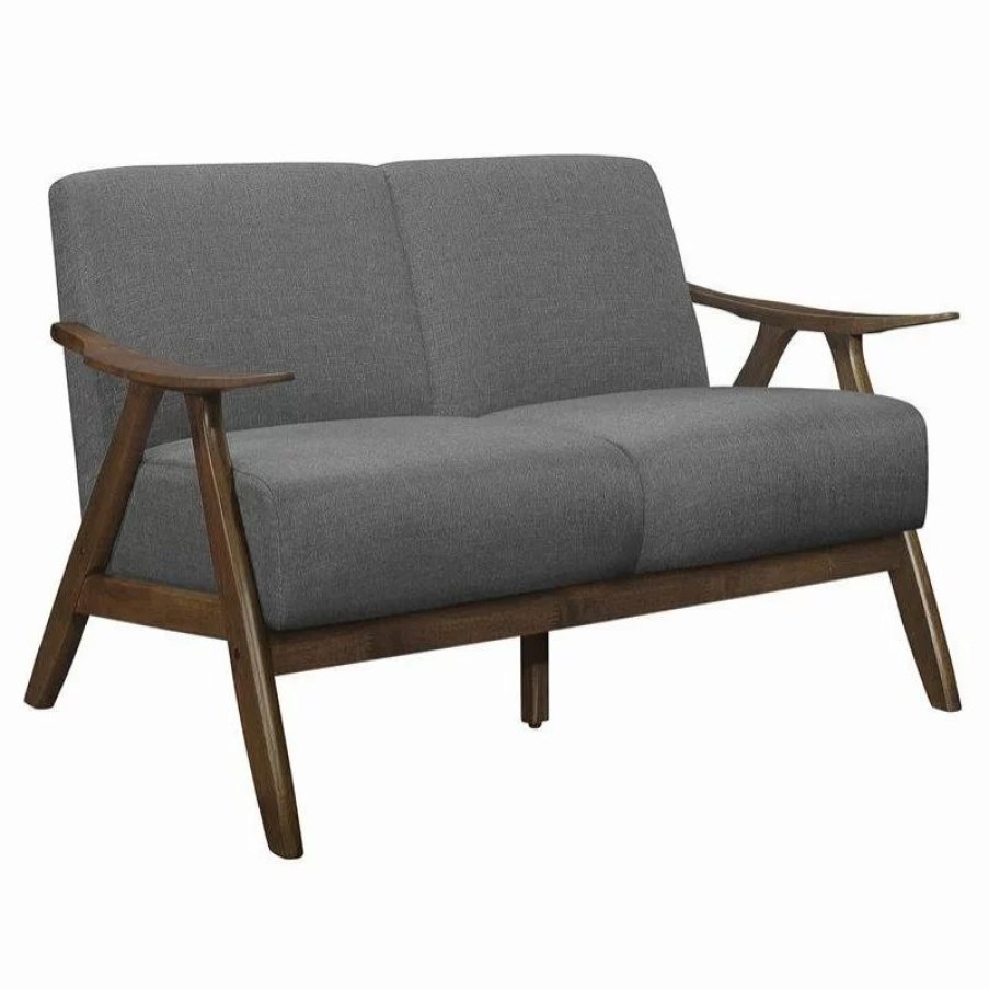 Sofas & Sectionals * | Domain Industries Inc. Lexicon Damala Mid-Century Solid Wood Frame Loveseat In Gray