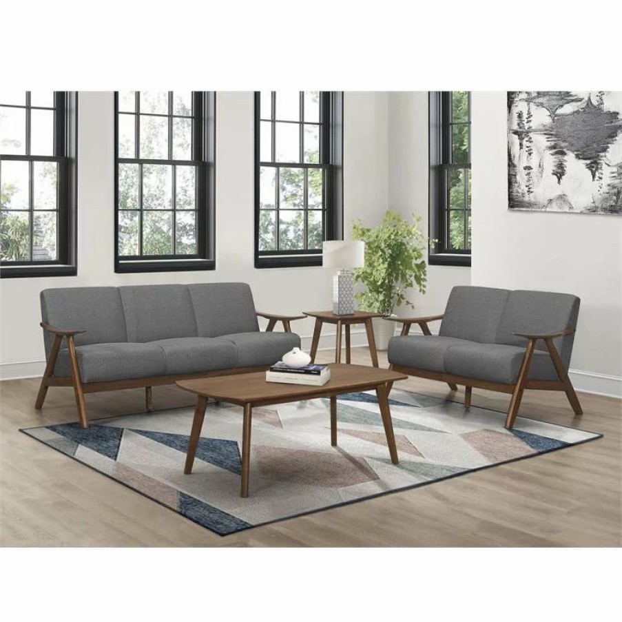 Sofas & Sectionals * | Domain Industries Inc. Lexicon Damala Mid-Century Solid Wood Frame Loveseat In Gray