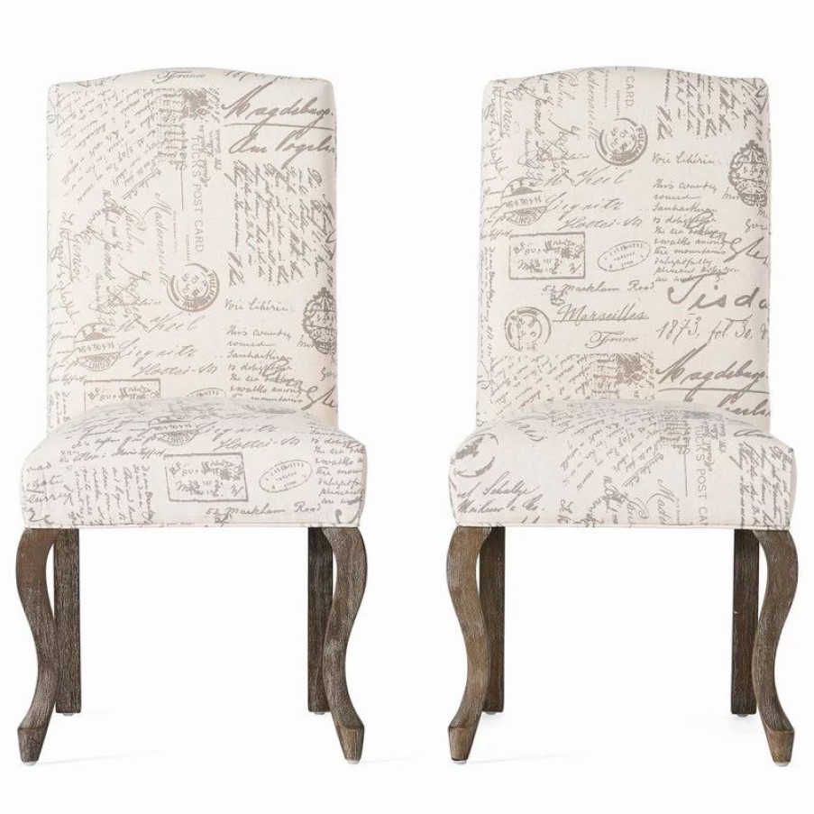 Chairs * | Gdfstudio Gdf Studio Crown Back French Script Beige Fabric Dining Chairs, Set Of 2