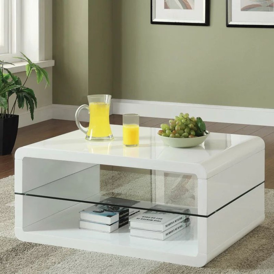 Coffee & Accent Tables * | Coaster Home Furnishings Coaster 2 Shelf Coffee Table In Glossy White