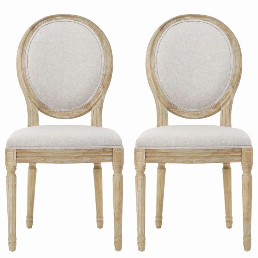 Chairs * | Gdfstudio Gdf Studio Phinnaeus French Country Fabric Dining Chairs (Set Of 2), Griege/Natural