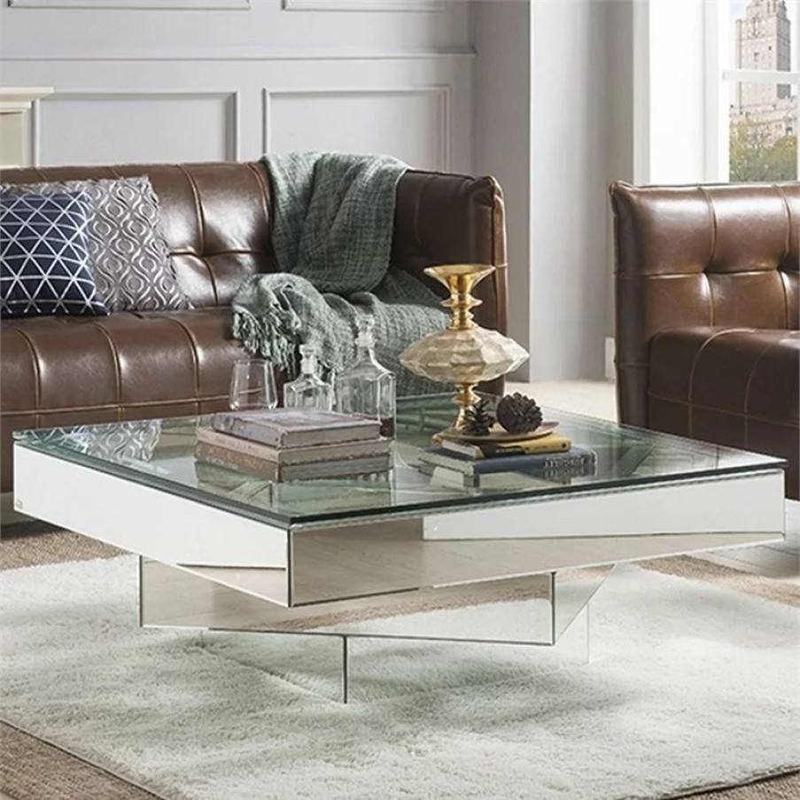 Coffee & Accent Tables * | Acme Furniture Acme Meria 40 Square Glass Top Mirrored Coffee Table