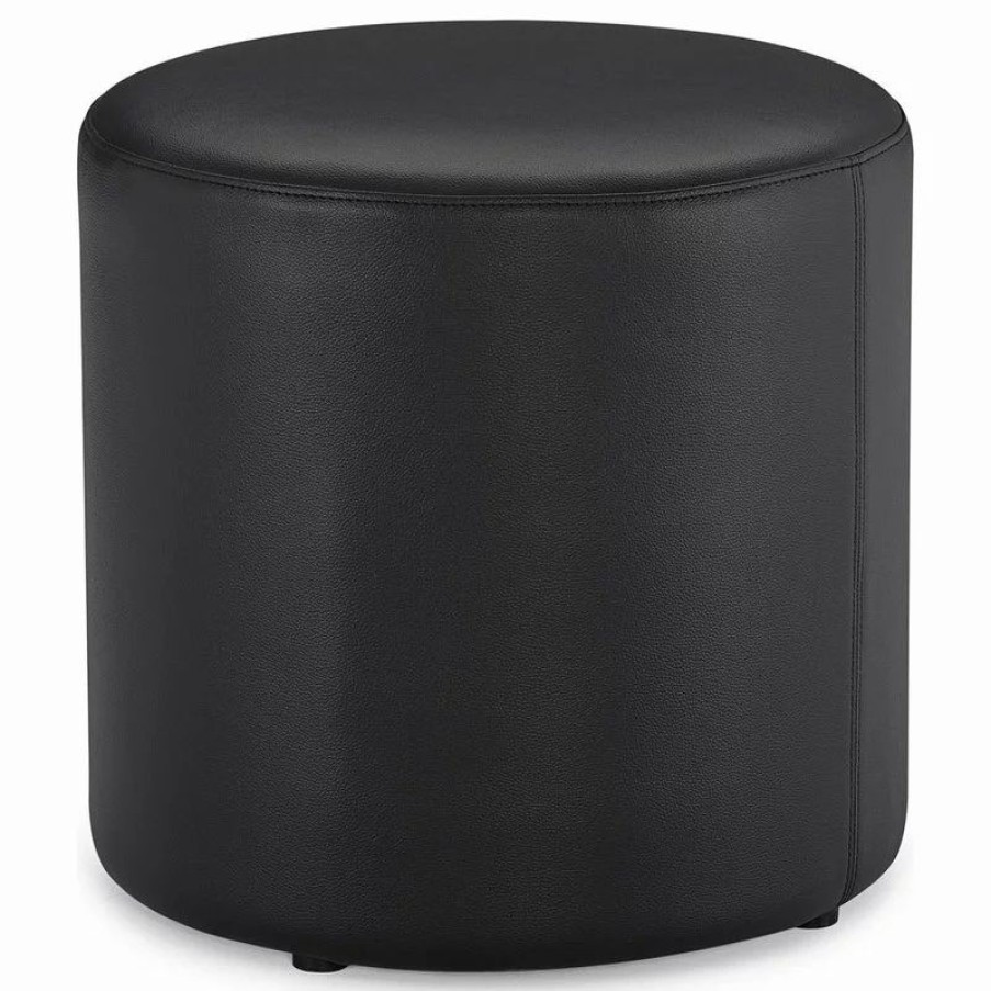 Footstools & Ottomans * | Zuri Furniture Modern Artos Round Ottoman Black Leatherette Small Black Plastic Feet On Bottom