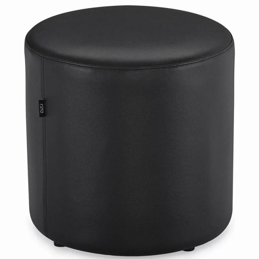 Footstools & Ottomans * | Zuri Furniture Modern Artos Round Ottoman Black Leatherette Small Black Plastic Feet On Bottom