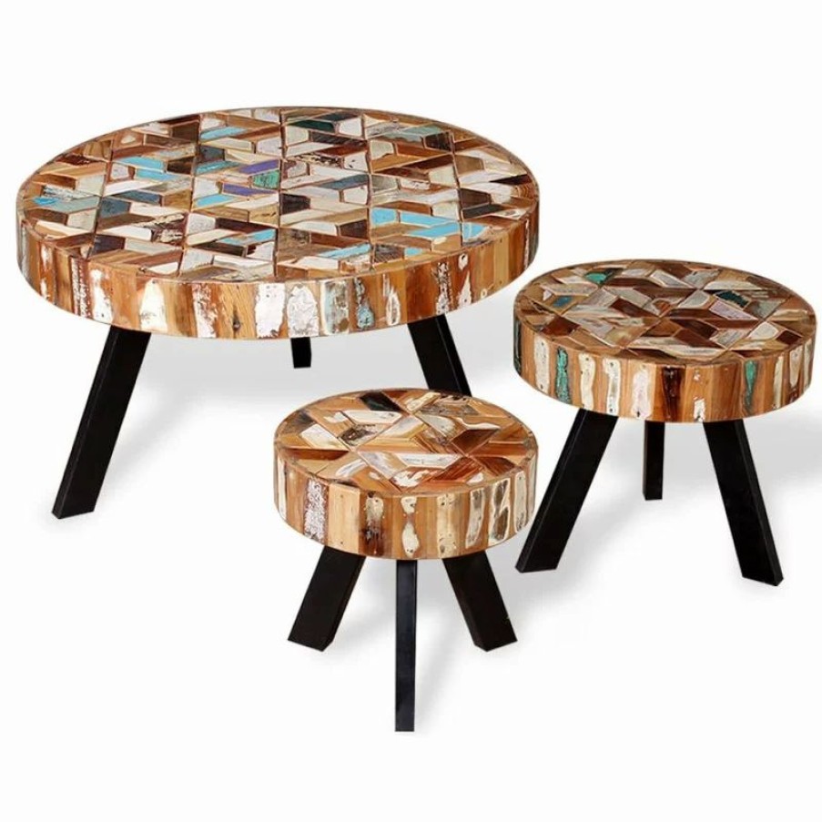 Coffee & Accent Tables * | Vida Xl International B.V. Vidaxl Coffee Table Set 3 Piece Solid Reclaimed Wood Couch Side Night Stand