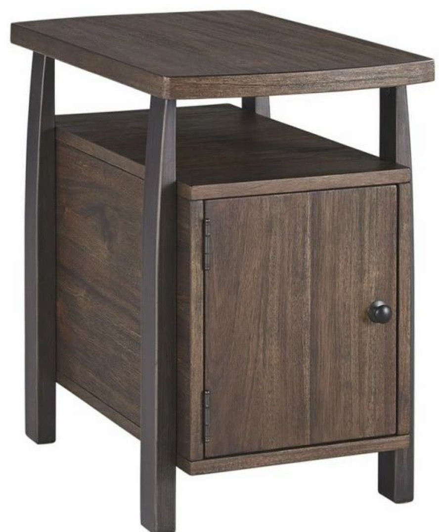 Coffee & Accent Tables * | Ashley Furniture Industries Ashley Furniture Vailbry Storage End Table In Grayish Brown