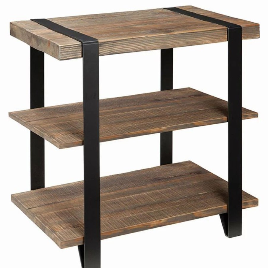 Coffee & Accent Tables * | Bolton Furniture, Inc. Modesto Metal Strap And Reclaimed Wood End Table, Shelf