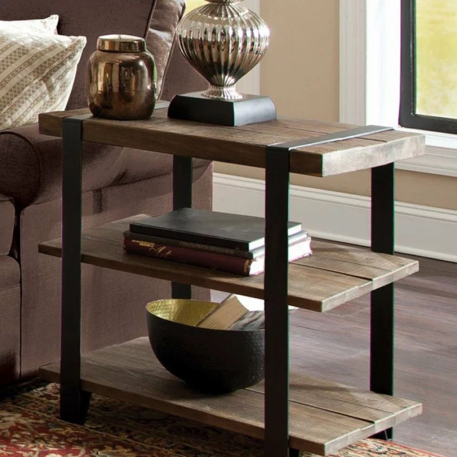 Coffee & Accent Tables * | Bolton Furniture, Inc. Modesto Metal Strap And Reclaimed Wood End Table, Shelf