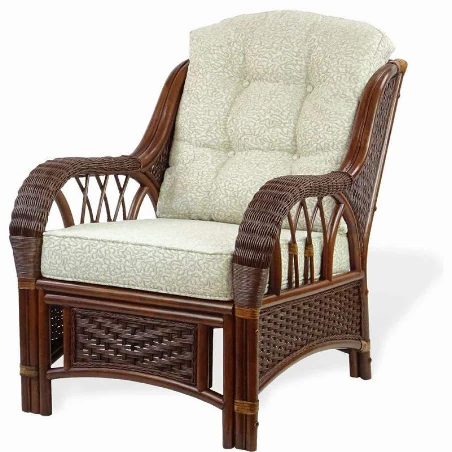 Chairs * | Sk New Interiors Alexa Living Armchair With Cushion, Natural Wicker, Dark Walnut