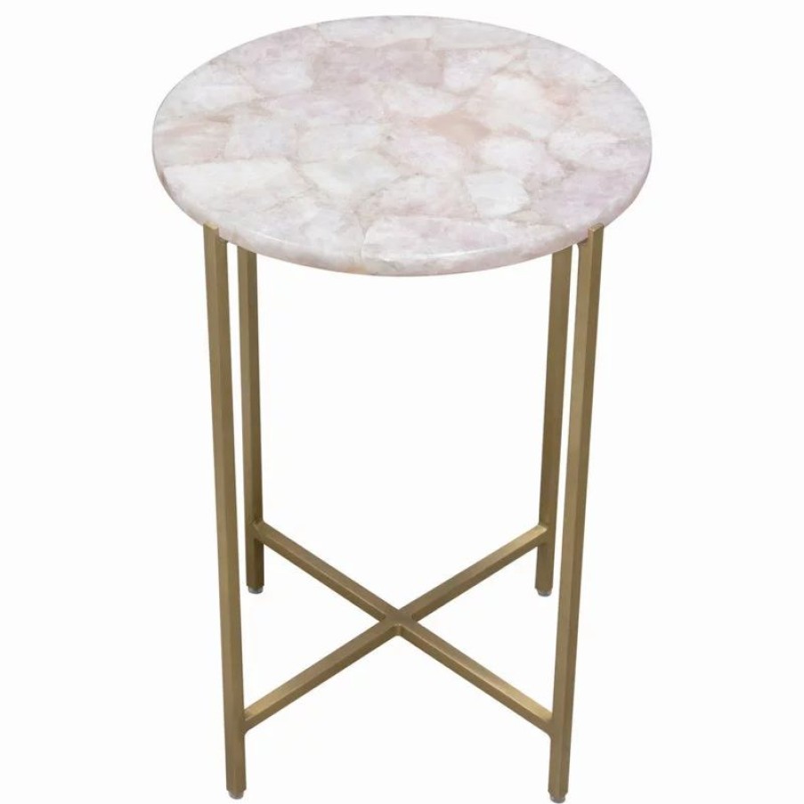 Coffee & Accent Tables * | Diamond Sofa Mika Round Accent Table With Rose Quartz Top With Brass Base