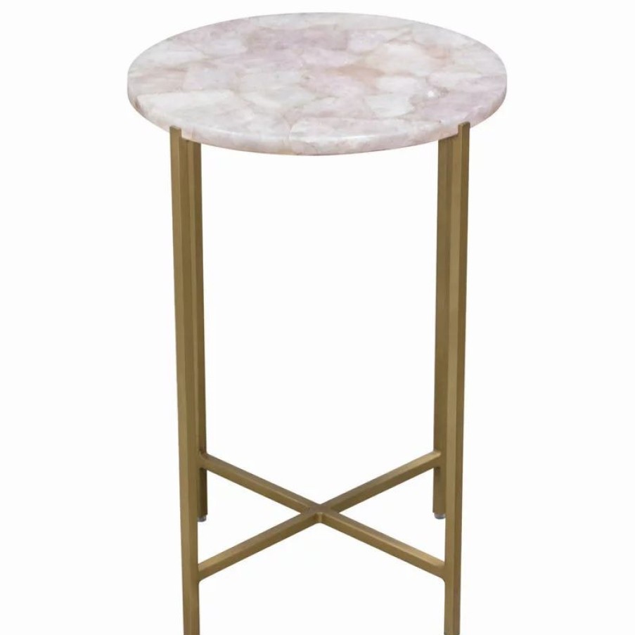 Coffee & Accent Tables * | Diamond Sofa Mika Round Accent Table With Rose Quartz Top With Brass Base