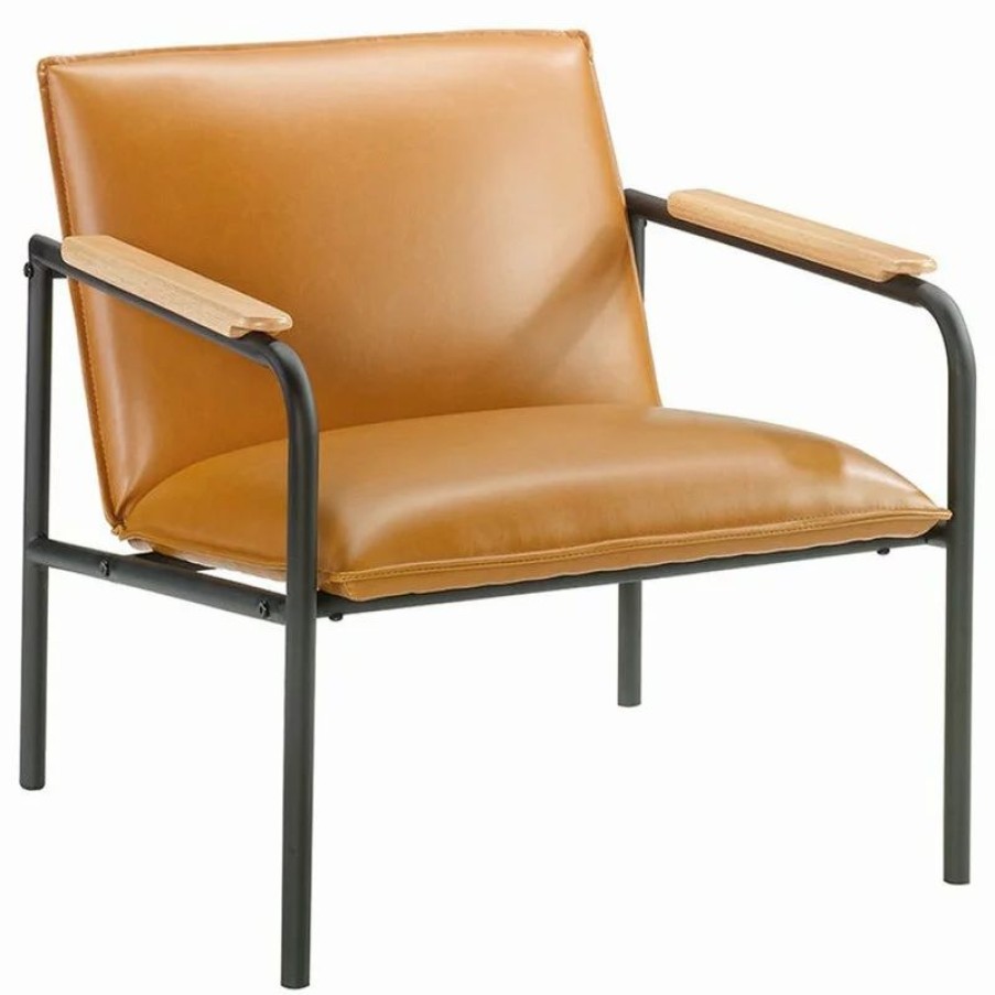 Chairs * | Sauder Boulevard Cafe Faux Leather Upholstered Accent Chair In Camel And Black