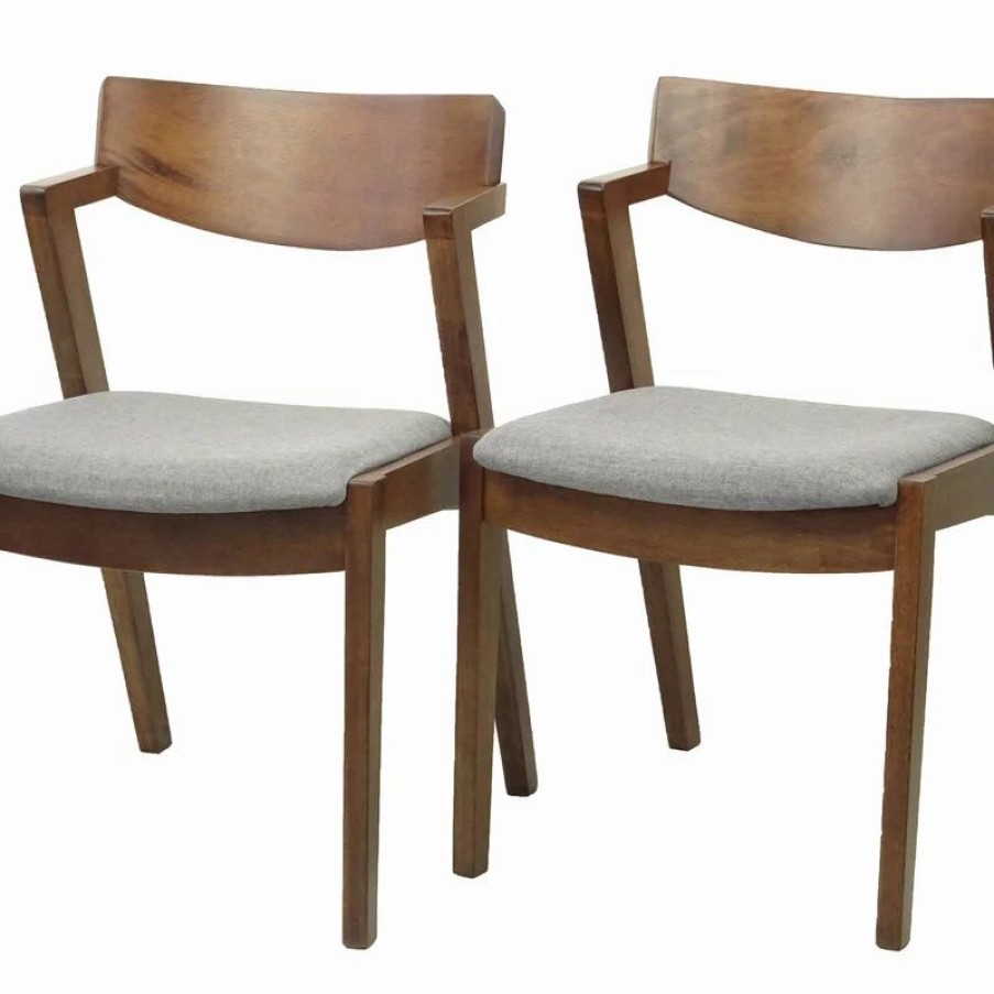 Chairs * | Rattanusa Modern Armchairs, Solid Wood, Medium Brown, Set Of 2