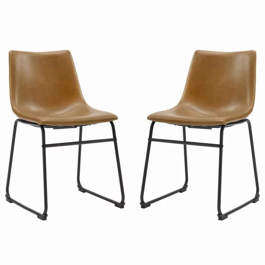 Chairs * | Walker Edison 18 Faux Leather Dining Chair 2 Pack, Whiskey Brown