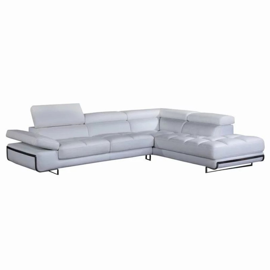 Sofas & Sectionals * | Divani Casa Myst Modern Eco Leather & Metal Right Facing Sectional Sofa In White