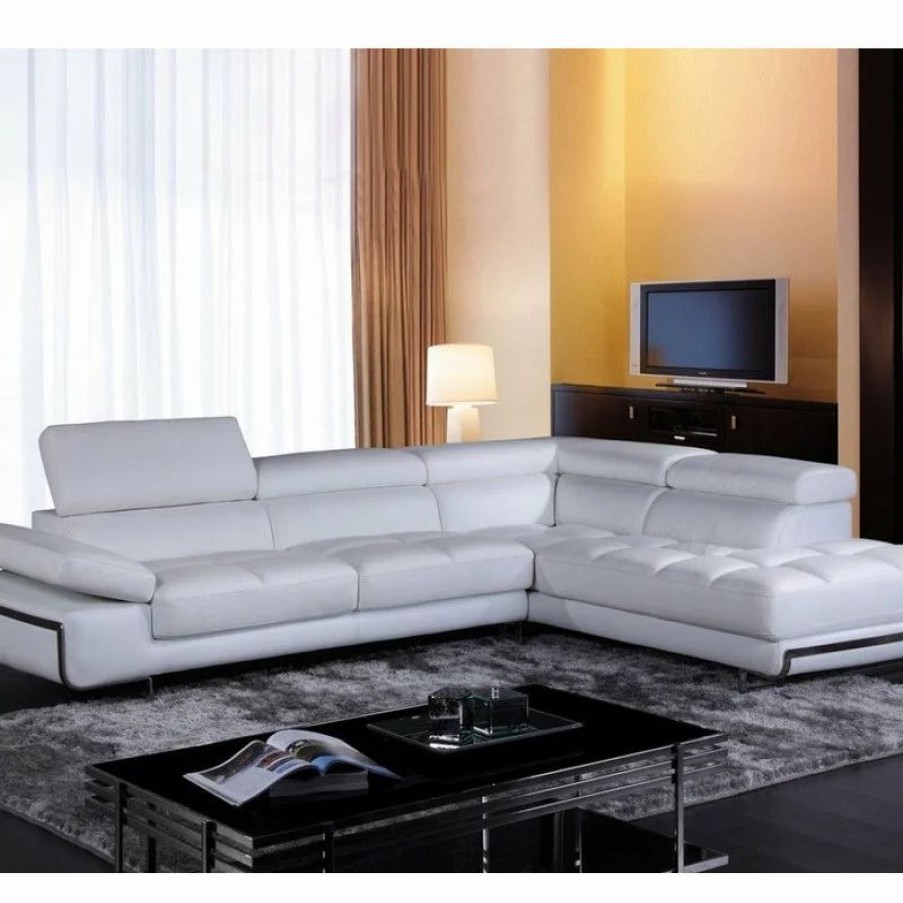 Sofas & Sectionals * | Divani Casa Myst Modern Eco Leather & Metal Right Facing Sectional Sofa In White