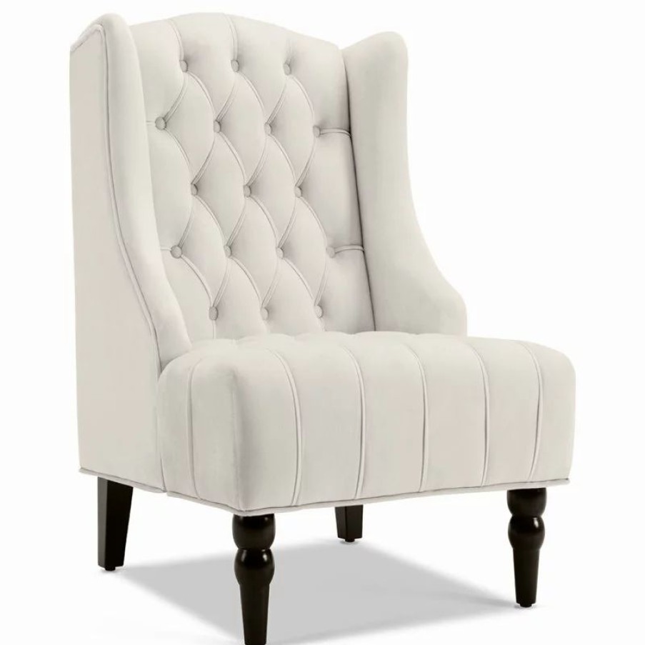 Chairs * | Belleze Tall Wingback Tufted Fabric Accent Chair With Nail Head, Beige