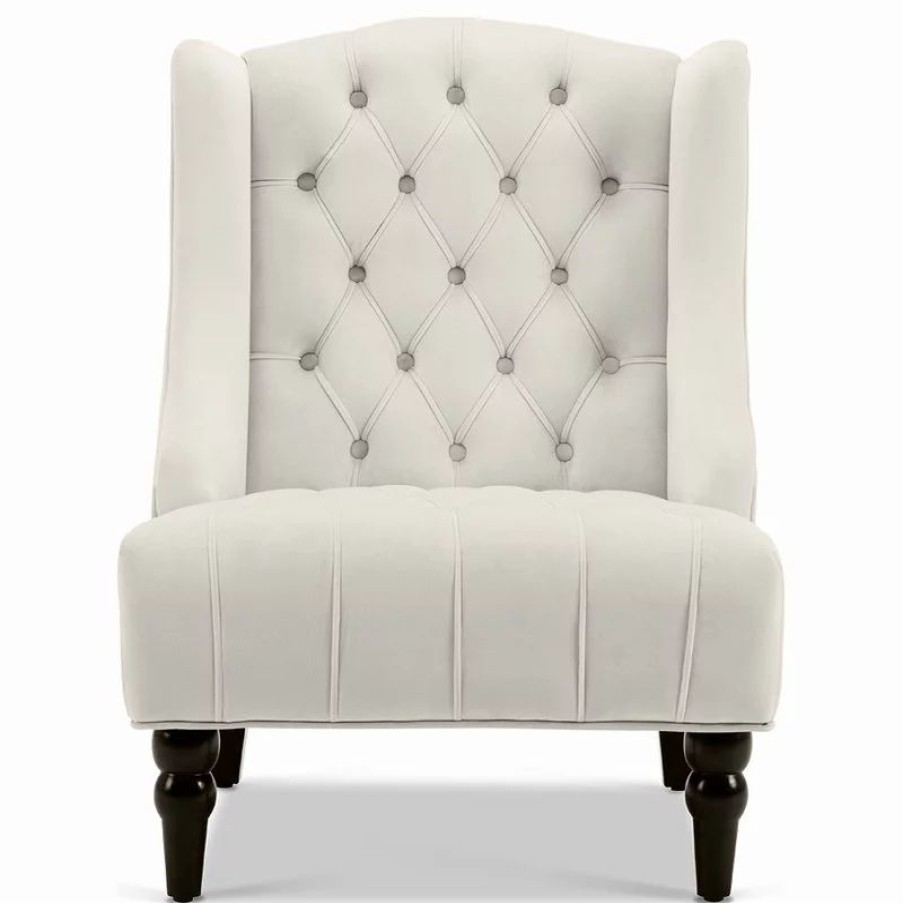 Chairs * | Belleze Tall Wingback Tufted Fabric Accent Chair With Nail Head, Beige