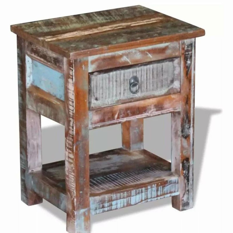 Coffee & Accent Tables * | Vida Xl International B.V. Vidaxl Solid Reclaimed Wood Side End Table Storage Cabinet Nightstand 1 Drawer