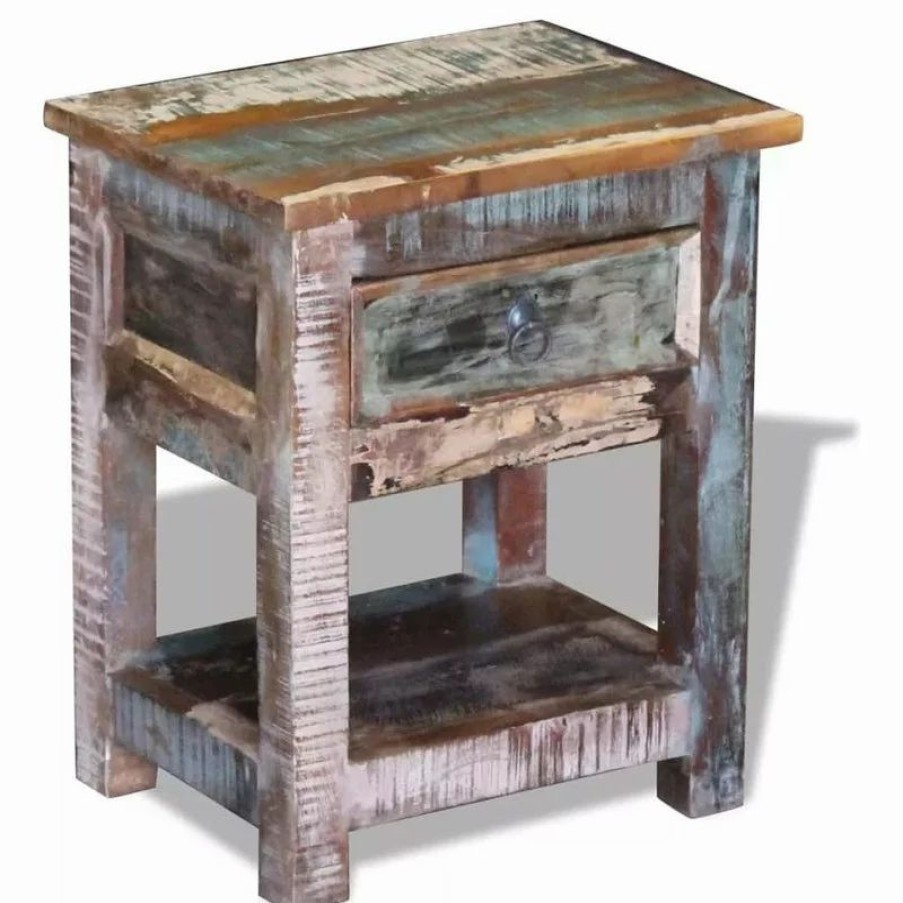 Coffee & Accent Tables * | Vida Xl International B.V. Vidaxl Solid Reclaimed Wood Side End Table Storage Cabinet Nightstand 1 Drawer