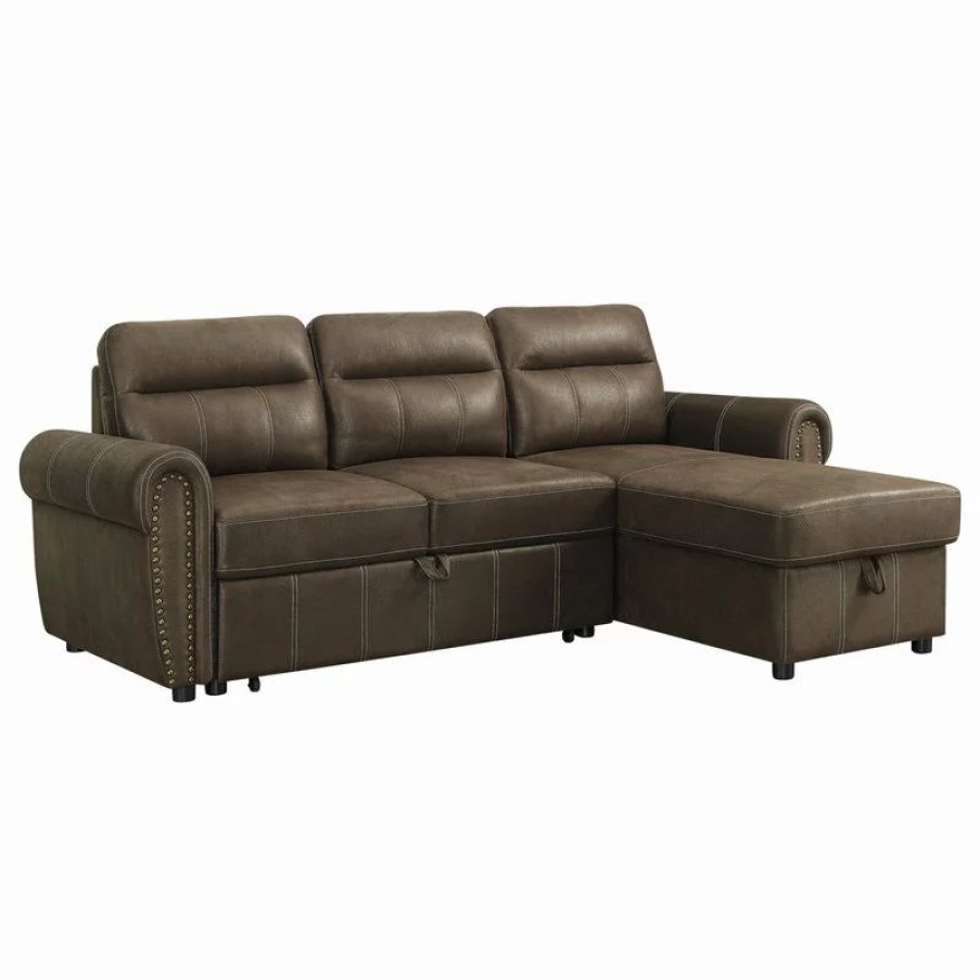 Sofas & Sectionals * | Lilola Home Ashton Microfiber Reversible Sleeper Sectional Sofa, Saddle Brown