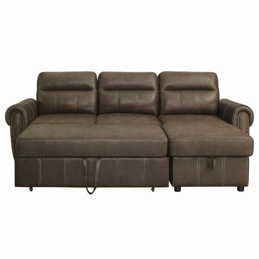 Sofas & Sectionals * | Lilola Home Ashton Microfiber Reversible Sleeper Sectional Sofa, Saddle Brown