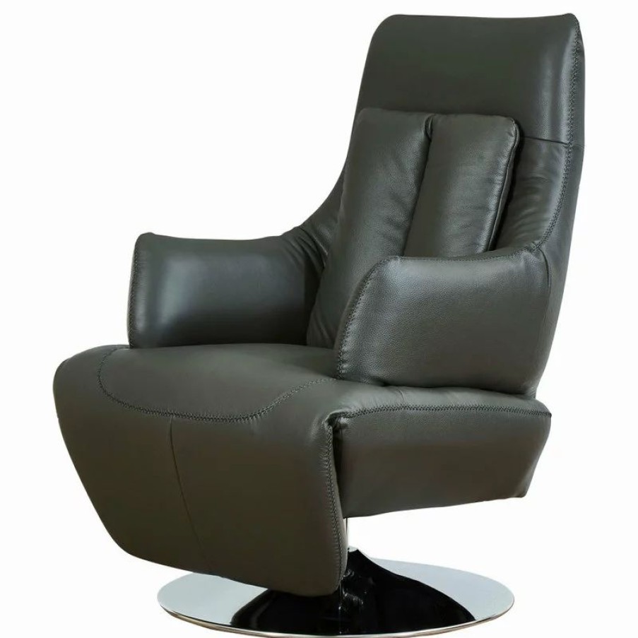 Chairs * | World Source Design Llc Vegas Modern Top Grain Leather Ergonomic 2-Motor Powered Recliner, Gray/Silver