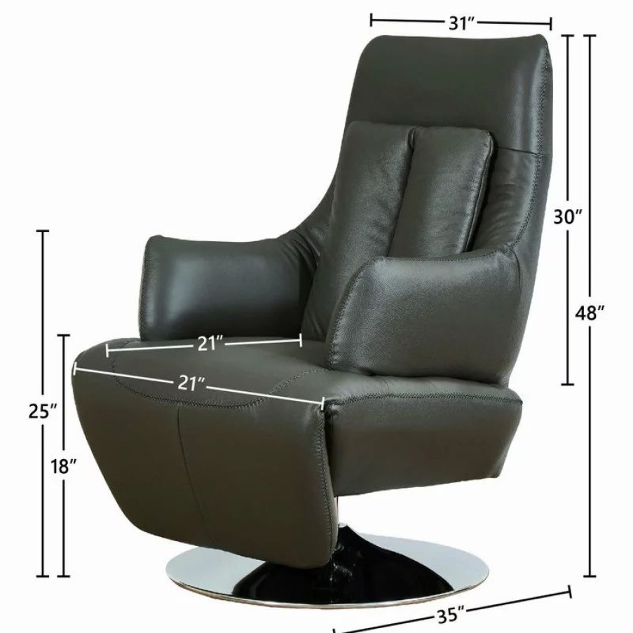 Chairs * | World Source Design Llc Vegas Modern Top Grain Leather Ergonomic 2-Motor Powered Recliner, Gray/Silver