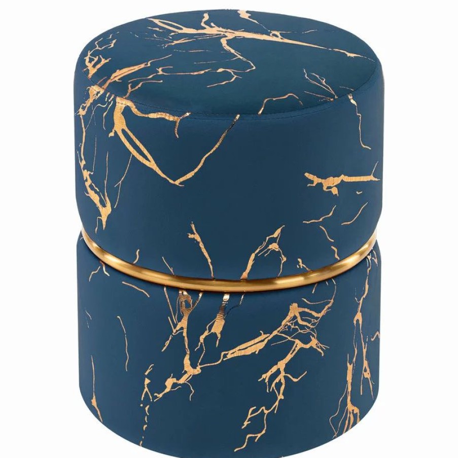 Footstools & Ottomans * | Duhome Elegant Lifestyle Luxury Hot Stamped Velvet Ottoman, Blue