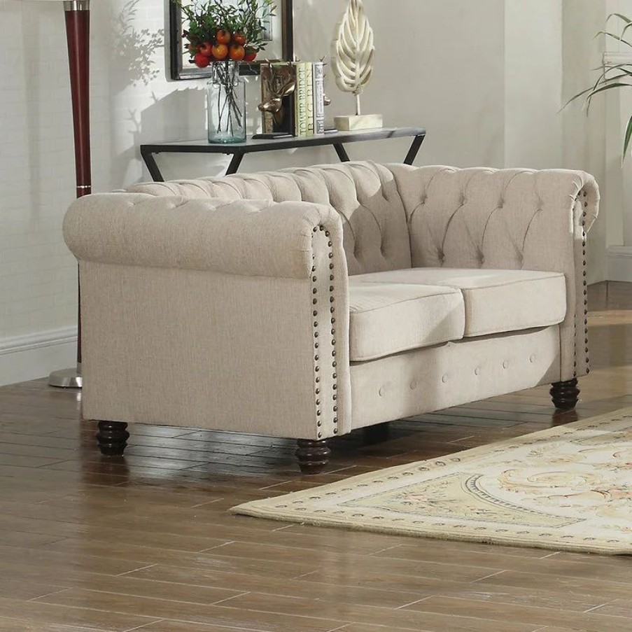 Sofas & Sectionals * | Best Master Furniture Venice Upholstered Living Room Loveseat, Beige