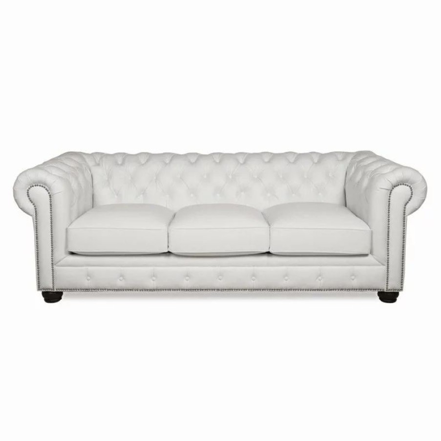 Sofas & Sectionals * | Bowery Hill Traditional Leather Chesterfield Sofa In White Finish