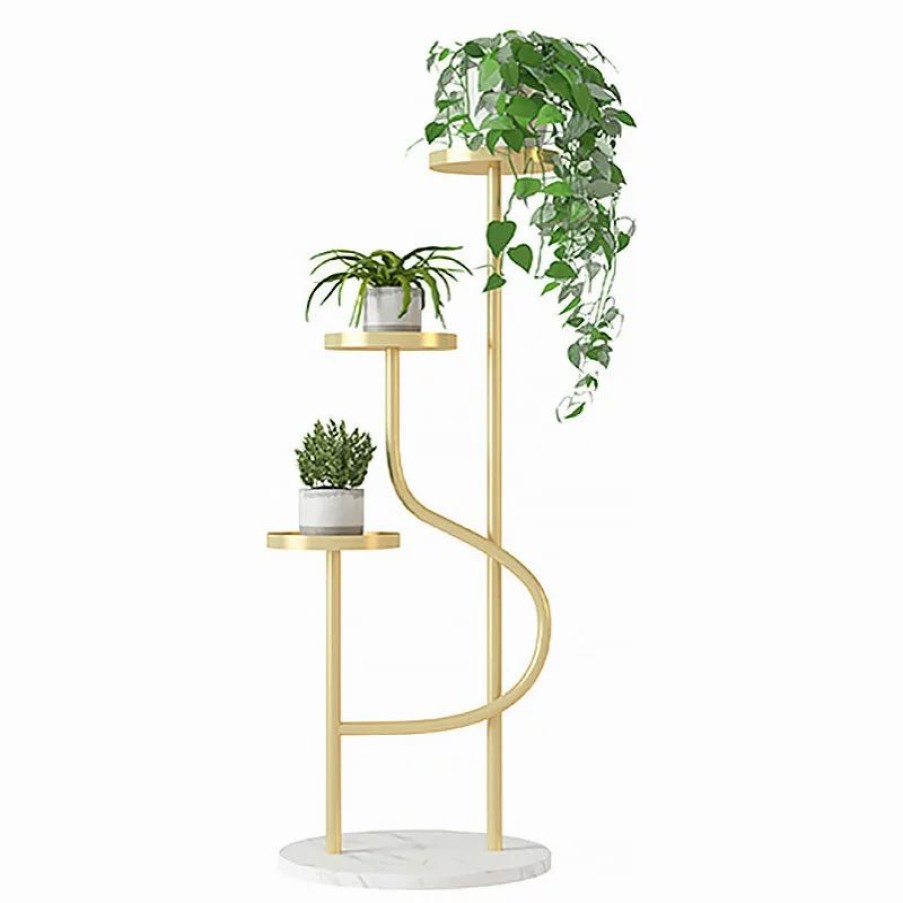 Coffee & Accent Tables * | Homary Ladder Plant Stand Unique End Table, Gold Metal