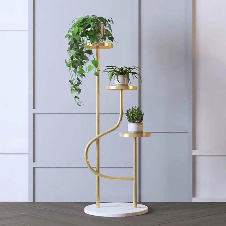 Coffee & Accent Tables * | Homary Ladder Plant Stand Unique End Table, Gold Metal