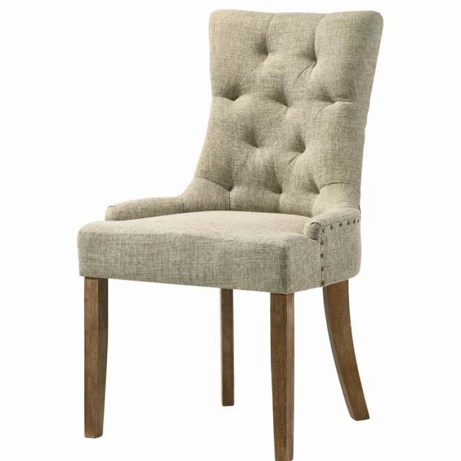 Chairs * | Acme Furniture Yotam Side Chair, Beige Fabric And Salvaged Oak Finish (2-Pc Set)