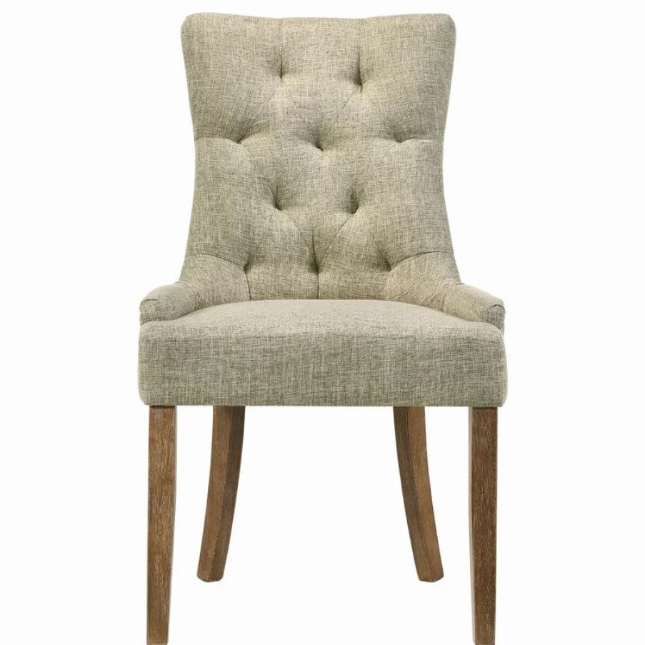 Chairs * | Acme Furniture Yotam Side Chair, Beige Fabric And Salvaged Oak Finish (2-Pc Set)