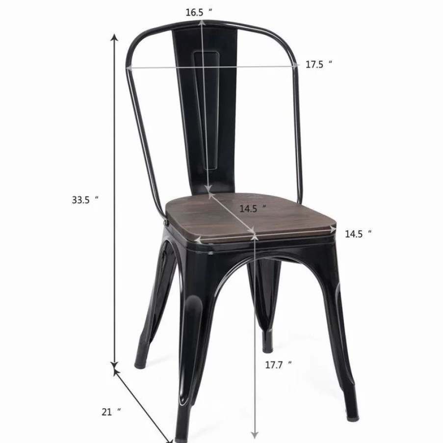 Chairs * | Costway Set Of 4 Dining Side Chair Stackable Bistro Metal Wood Stool Black