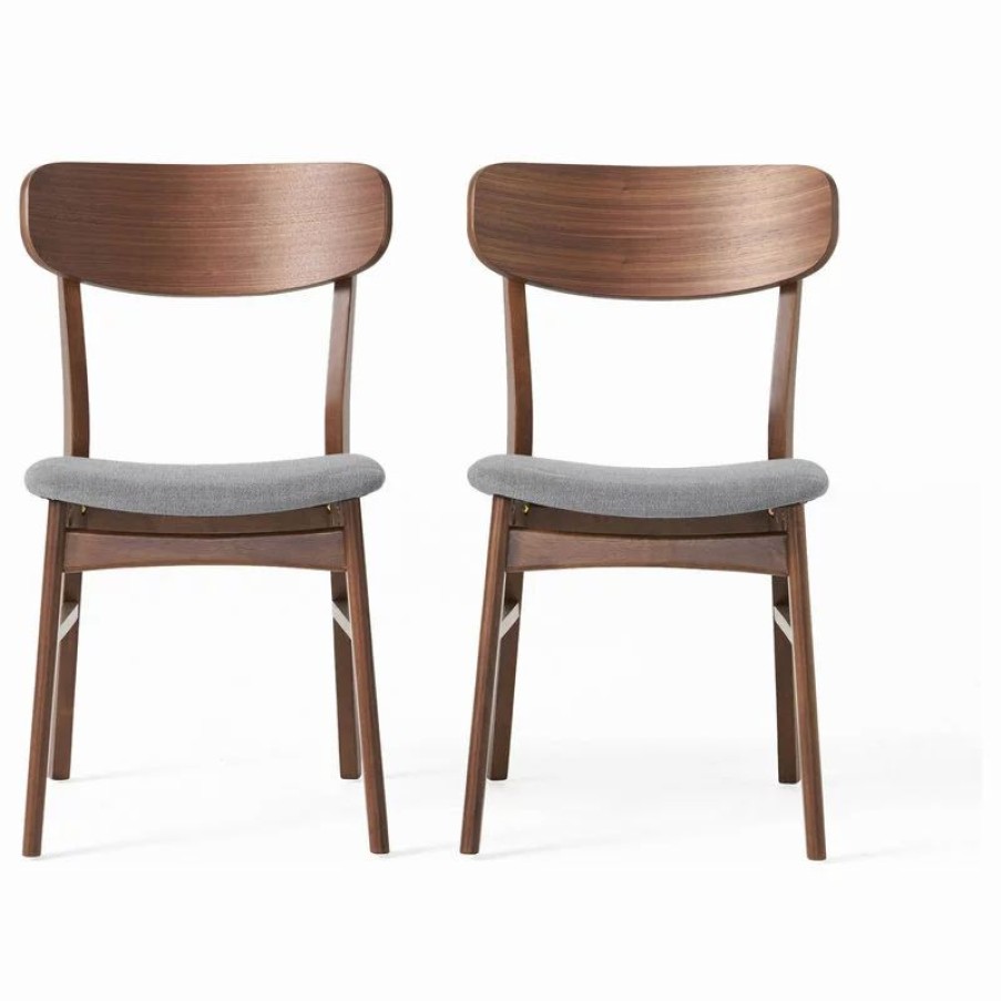 Chairs * | Gdfstudio Gdf Studio Lucille Fabric/ Wood Finish Dining Chair, Set Of 2, Dark Gray/Walnut